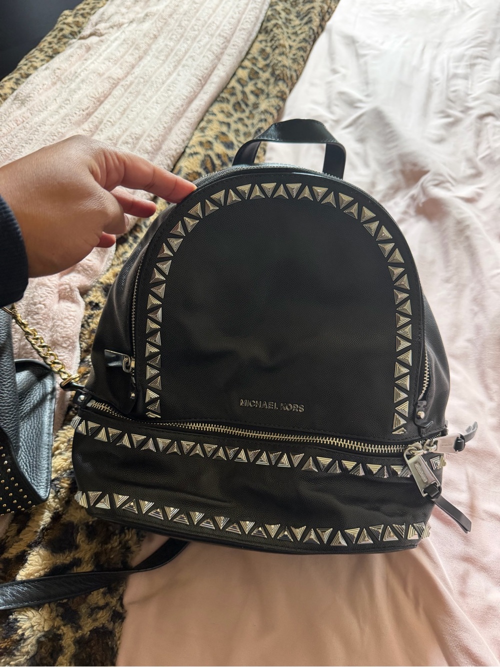 Michael Kors Black Backpack with Silver Pyramid Studs